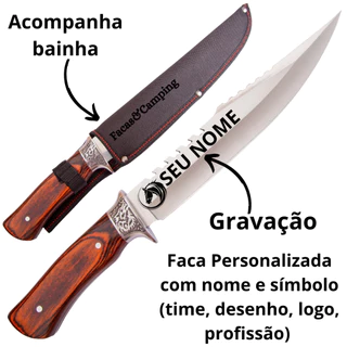 Faca Longa Personalizada Cozinha Churrasco Cabo Madeira Aço Inox Com Bainha