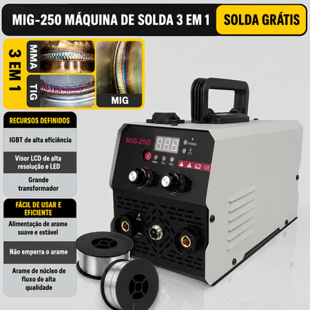 🚚Envio local🚚 MIG 250 Sem Gás Máquina de Solda Inversor 3 em 1 MIG MMA e TIG Máquina de Solda Inversora IGBT Portátil
