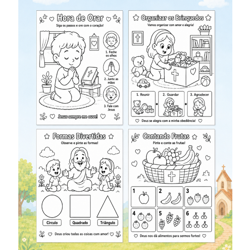 Livro de Colorir - Colorindo com Jesus para Meninos e Meninas | 50 à 70 Atividades Educativas