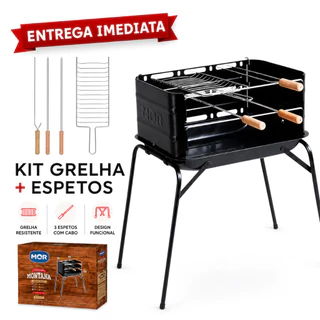 Kit Completo De Churrasqueira Com Grelha E Espetos Móvel Montana Mor