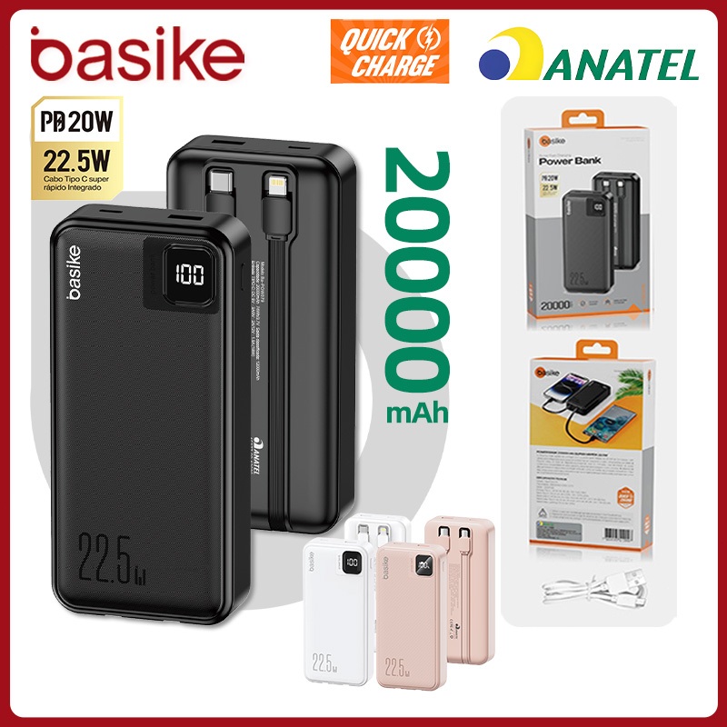 Basike Carregador Portátil Power Bank 20000mAh Bateria Externa