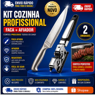 Conj de Facas N°6 7 e 8 + Conjunto Faca Inox N°7 e Amolador Faca Profissional Churrasco Restaurante