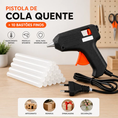 Pistola De Cola Quente Pequena Bivolt 10 Bastões De Cola Quente Fino