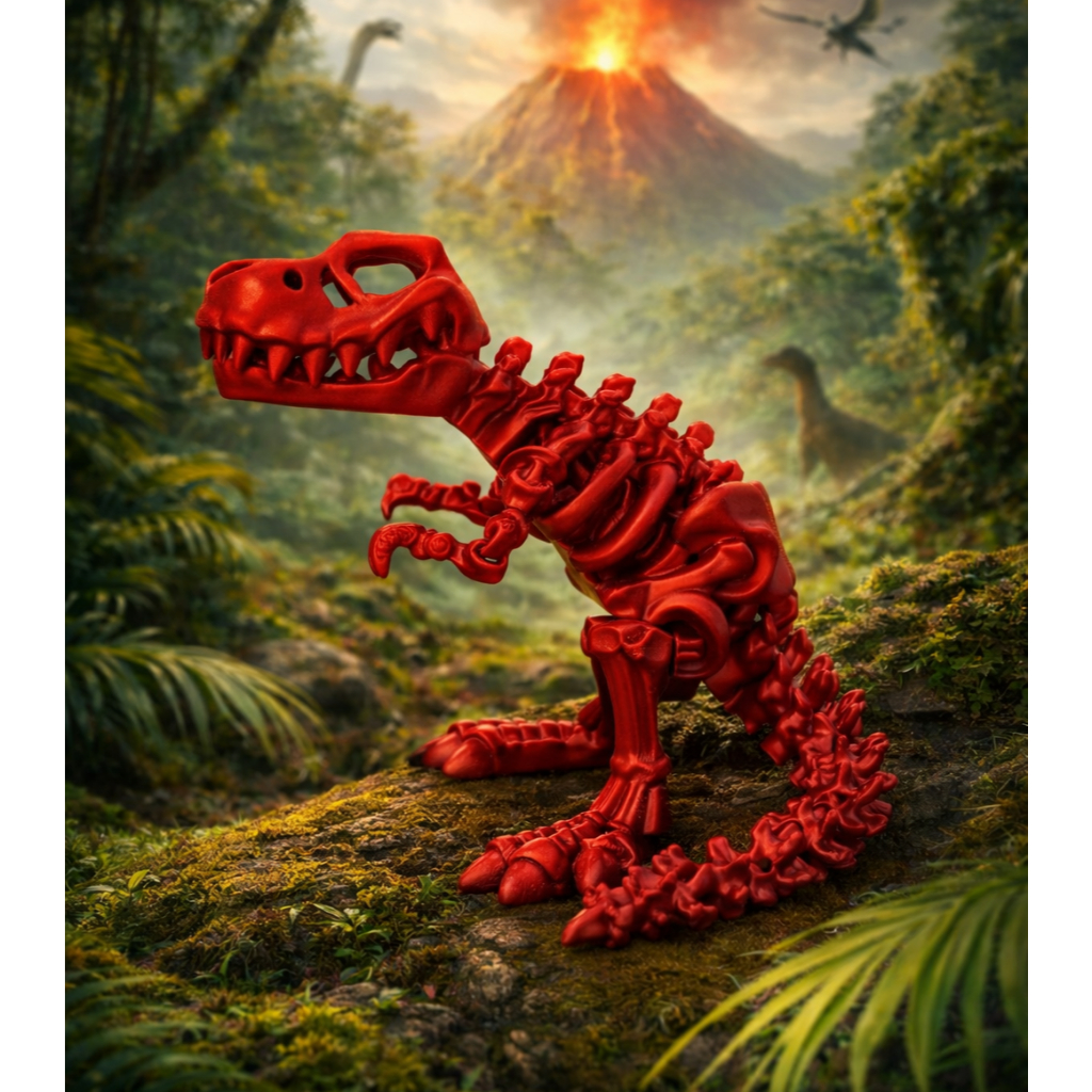 Dinossauro T-Rex articulado na impressora 3D com várias cores