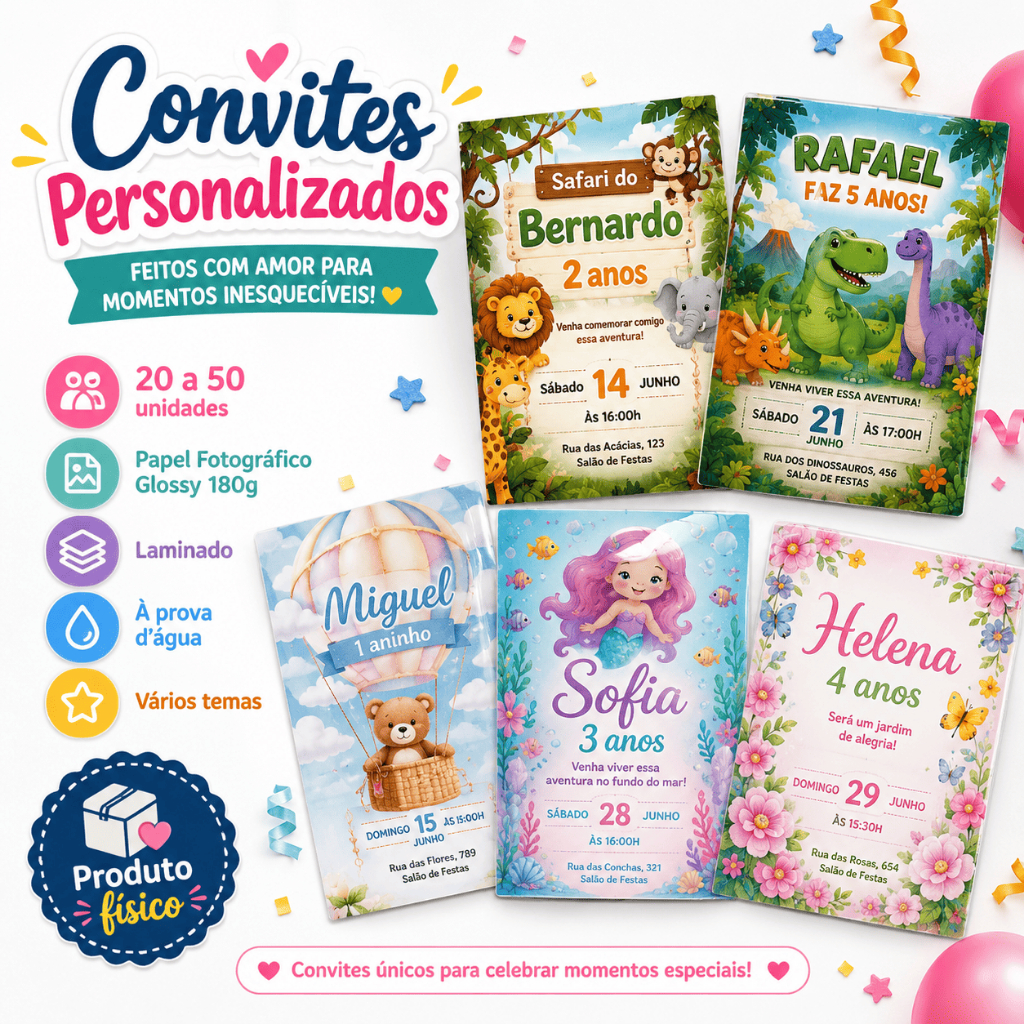 Kit 20 Convites Personalizados