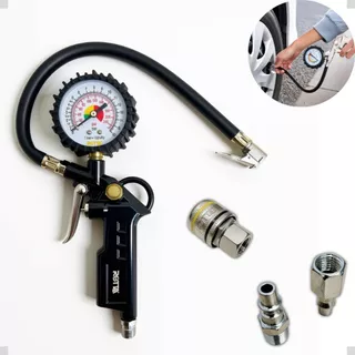 Kit Calibrador De Pneu Analógico Manômetro + Engates