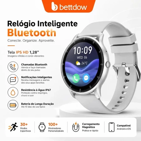 Relógio inteligente BETTDOW à prova d'água IP67 tela IPS curva de 1 28 polegadas chamadas Bluetooth carteira eletrôn
