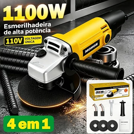 Esmerilhadeira 1100W Lixadeira Angular 110 220V4 em 1 Motor Turboalimentado Alta Potência para Corte Desbaste Polimento