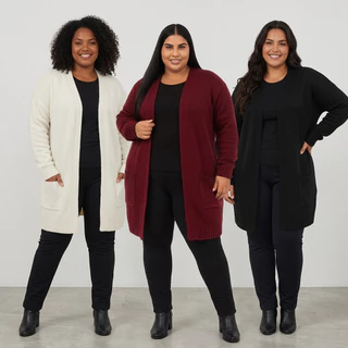 Casaco Cardigan Plus Size de Frio Feminino Tricot Tamanho Grande Casaco Kimono Aberto Terceira Peça