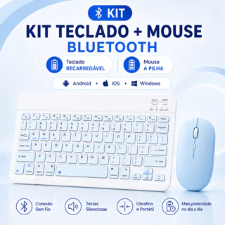 Kit Teclado Bluetooth Recarregável e Mouse para Android iOS Windows Compacto Silencioso 2 Peças