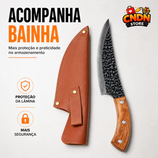 Faca Artesanal Rústica Premium Churrasco Desossa Camping Pesca Aço Inox Cabo Madeira Com Bainha