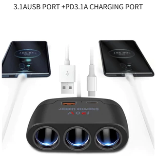 Adaptador Carregador De Carro 12V/24V 3 saídas Divisor De Isqueiro USB