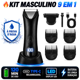 Aparador de Pelos Corporais e Íntimos Barbeador Elétrico com Display LED e Base Recarregável Kit 9 em 1