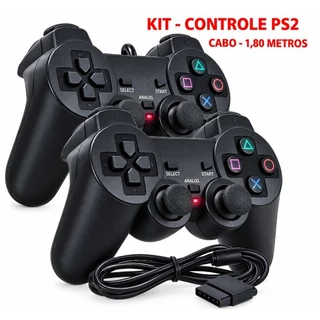 Kit 2 Controle Ps2 Analógico Com Cabo de 1,80 Metros