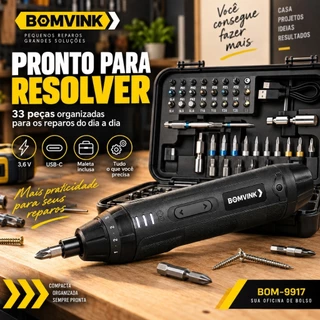 Parafusadeira Eletrica Sem Fio USB-C Bateria 2000mAh 3.6V com Maleta e 30 Bits