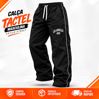 Calça Larga Masculina Street Reta Tactel Larga Basica Casual Bolsos Folgada Escola Academia Trabalho