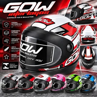 Capacete GOW Interlagos Viseira Automática Fechada com Engate Rápido