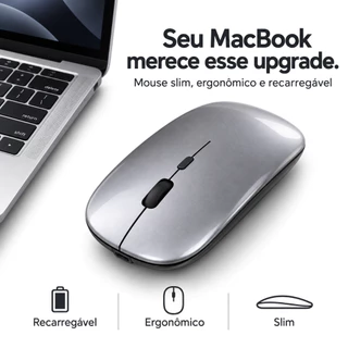 Mouse Sem Fio Slim Recarregável Bluetooth e USB Silencioso MacBook Air e Pro Com Design Sofisticado