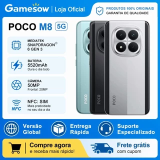 Xiaomi Poco M8 5G, Versão Global, Processador Snapdragon 6 Gen 3, Câmera de 50MP, Bateria 5520mAh, 512/256GB e 8GB RAM