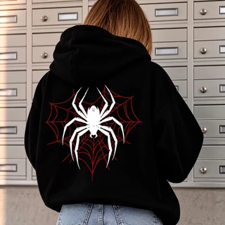 Moletom Canguru Feminino Estiloso Confortável Moderno Moda Inverno Blusa de Frio Modelo Aranha teia Coração