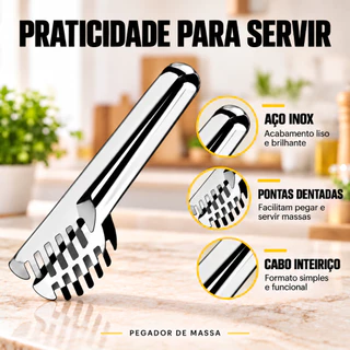 Kit 03 ou 02 Pegador de Massas 20cm Aço Inox Resistente Utensílio de Cozinha
