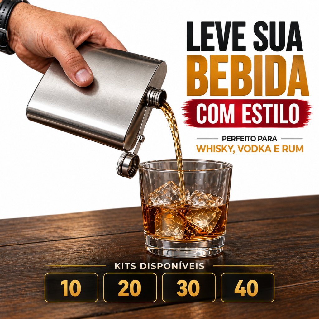 Kit 10 Cantil De Bolso 236ml Porta Bebida Whisky Vodka Rum Gin Em Aço Inox 8 Oz