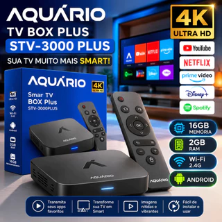 Smart Box TV Aquário STV-3000 Plus 4K Android 11 Wi-Fi HDMI RCA Original NF