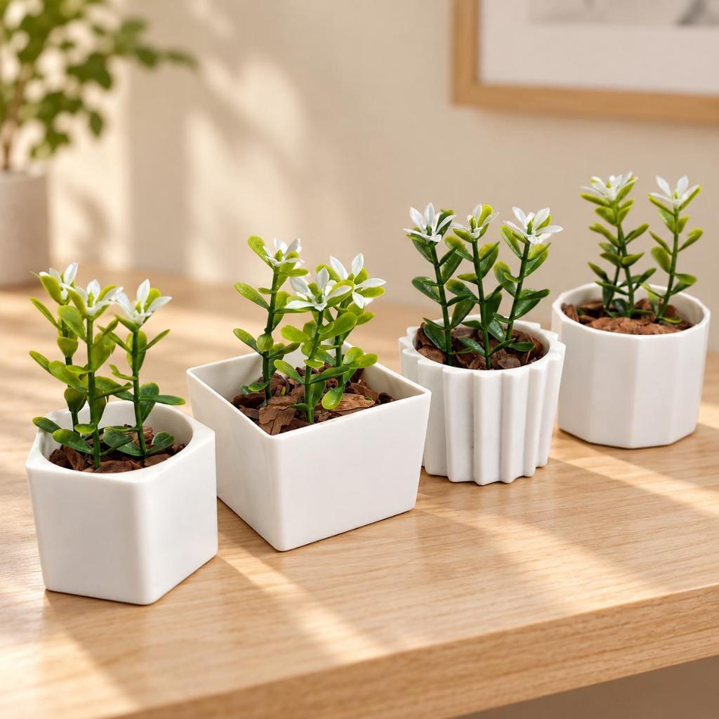 Kit 4 Mini Vasinhos Com Planta Artificiais Decoração De Casas Escritórios