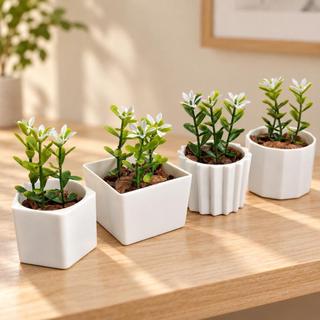 Kit 4 Mini Vasinhos Com Planta Artificiais Decoração De Casas Escritórios