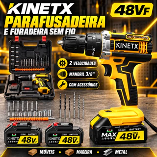 Parafusadeira A Bateria Sem Fio 48VF 2 Velocidades Com Acessorios Bits Furadeira 3/8 Para Moveis Madeira E Metal