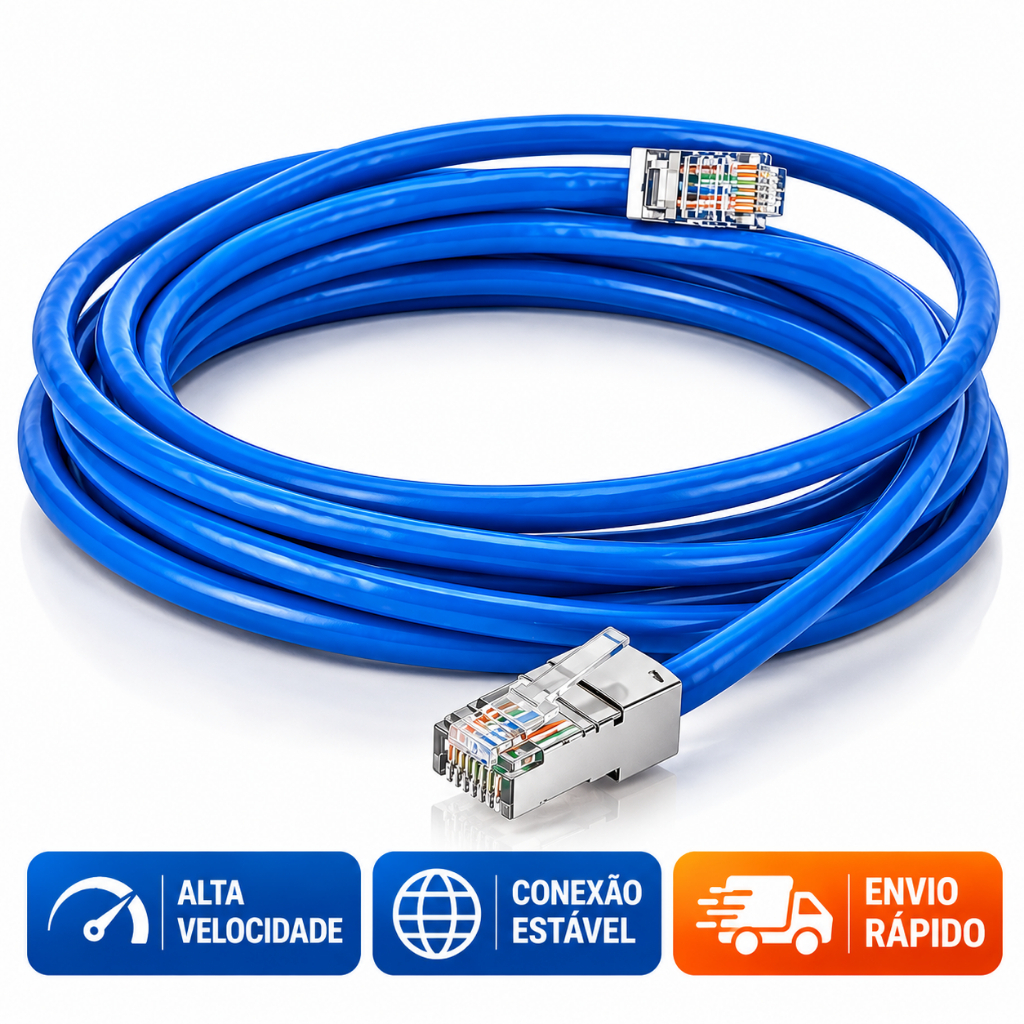Cabo de Rede RJ45 1 Metro Pronto para Usar PC Roteador Smart TV e Video ...