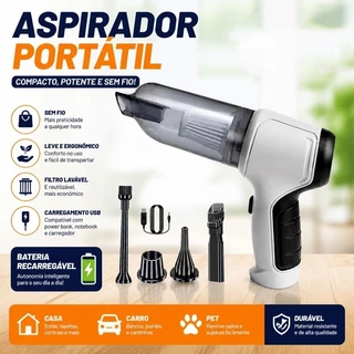 Mini e Portátil Aspirador Sem Fio 3 em 1 para Carro e Casa Bivolt com 9000Pa de Sucção Forte 2032
