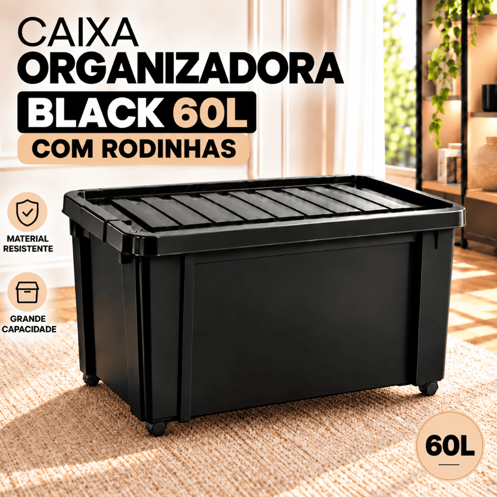 Caixa Organizadora Container Black 60 Litros Cesto Organizador Grande ...
