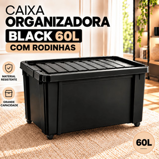 Caixa Organizadora Container Black 60 Litros Cesto Organizador Grande ...