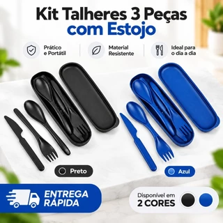 Kit Talheres Portátil 3 Peças Com Estojo Colher Garfo Faca Compacto Reutilizável Para Marmita Bolsa