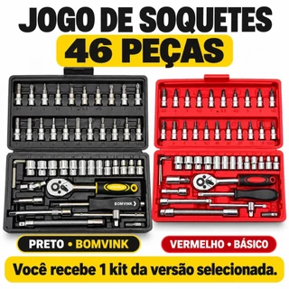 Kit De Ferramentas 46 Peças Jogo De Soquetes Chave Catraca Reversível Com Maleta Jogo De Ferramentas Completo