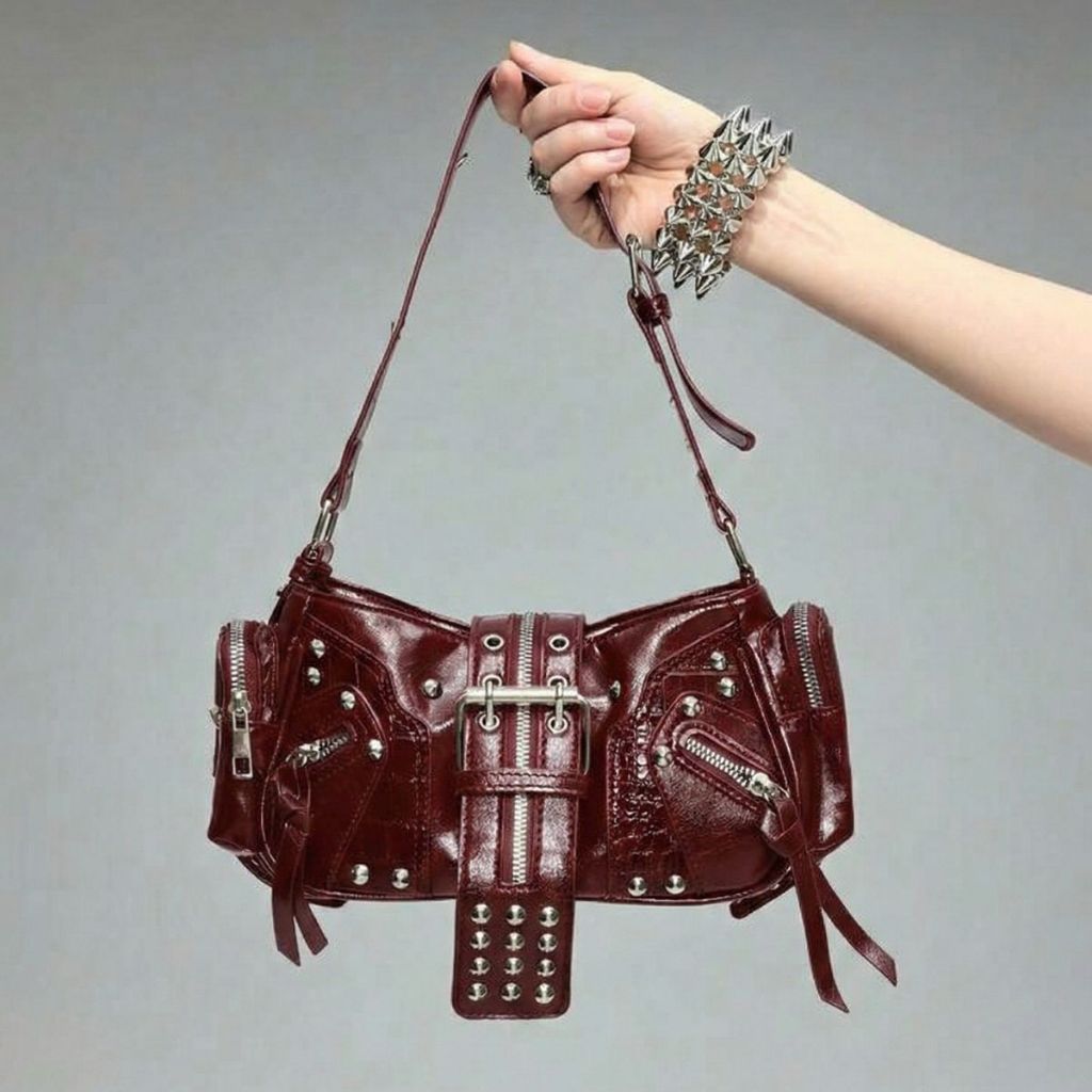 Bolsa Feminina De Ombro Shoulder Bag Rock Punk Y2K com Tachas