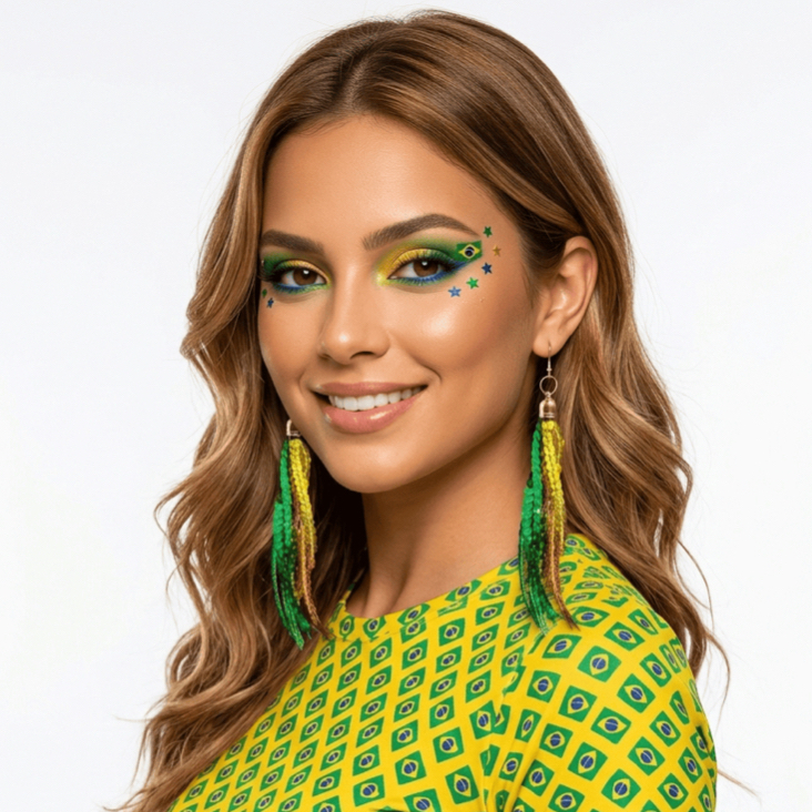 Brincos Brasil Copa do Mundo Torcedora Verde Amarelo Azul Acessório Feminino em Oferta na Shopee
