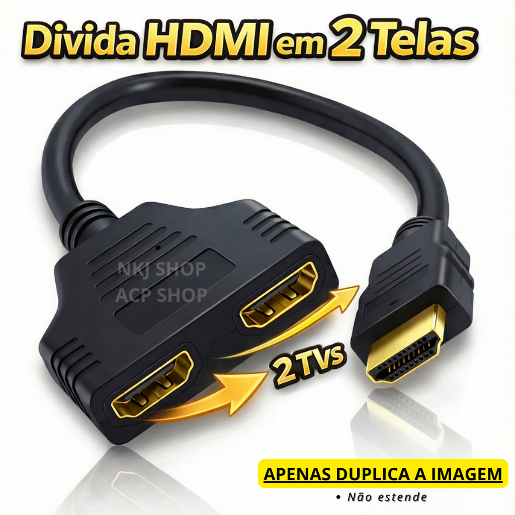 Cabo Splitter HDMI 1x2 Divisor HDMI 1 Entrada 2 Saídas Para TV Monitor Notebook Duplicador Tela
