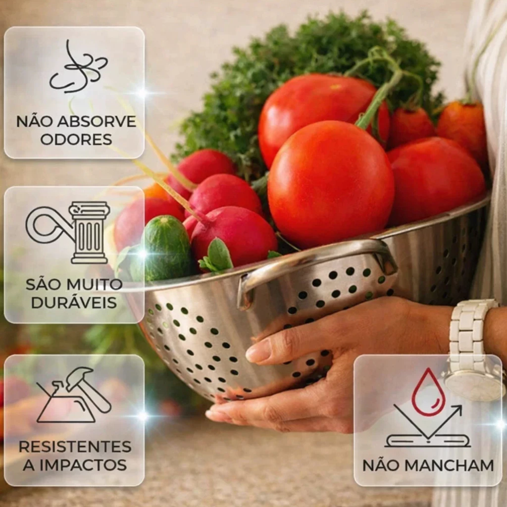 Escorredor de Macarrão Legumes Frutas Inox com Alças 23/24/28cm Peneira Cozinha Tigela Inoxidável Resistente - Imagem 3