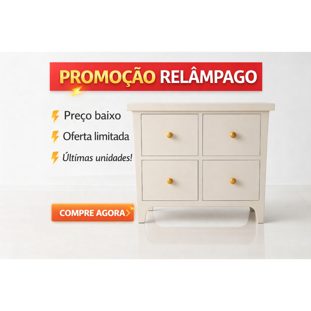 Cômoda MDF Pequena 4 Gavetas Barato Organizador Multiuso Quarto I antil Decoração