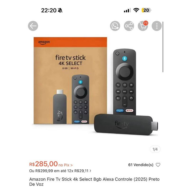 Amazon Fire Tv Stick 4k Select 8gb Alexa Controle (2025) Preto De