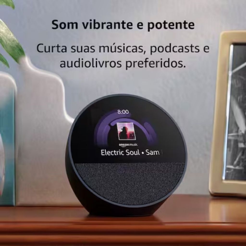 Nova Alexa Echo Spot 2025 com Tela Smart Speaker, Com Relógio