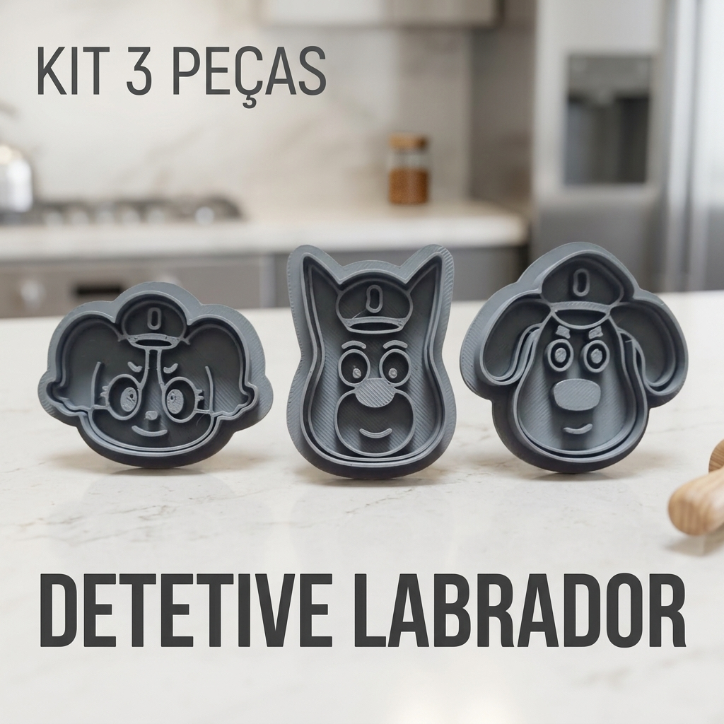 Cortador Biscoito Kit Detetive Labrador Confeitaria Fondant 