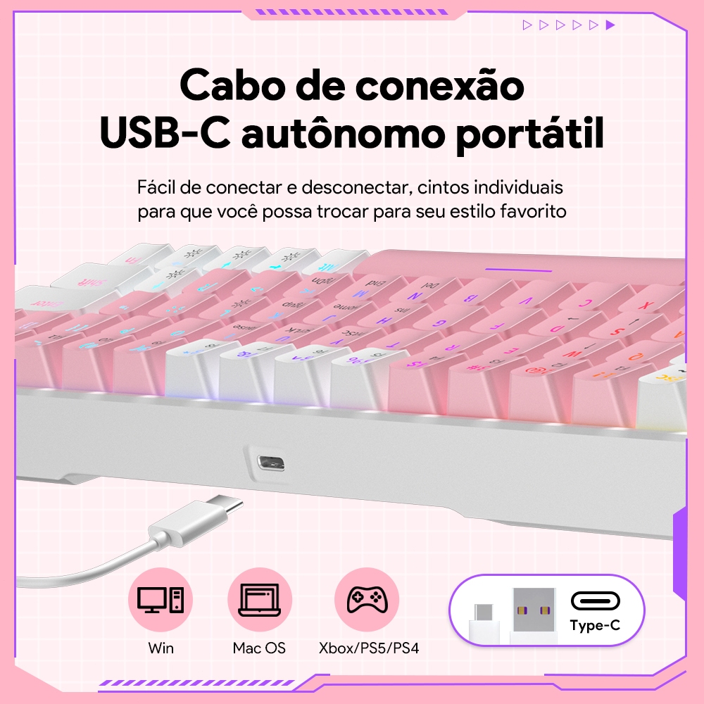 ZIFRIEND KA646 Teclado Mecânico Gamer 60% USB Com Fio ABNT2 Switch