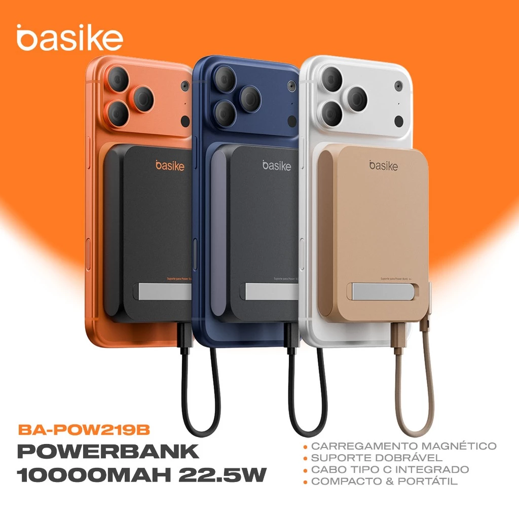 Power Bank Magnético Basike  10000mAh 22.5W Carregamento Rápido Sem Fio para iPhone Android