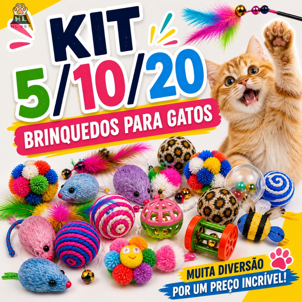 Kit 5/10/20 Brinquedos para Gatos Interativo Pet com ou sem Varinha Modelos Sortidos