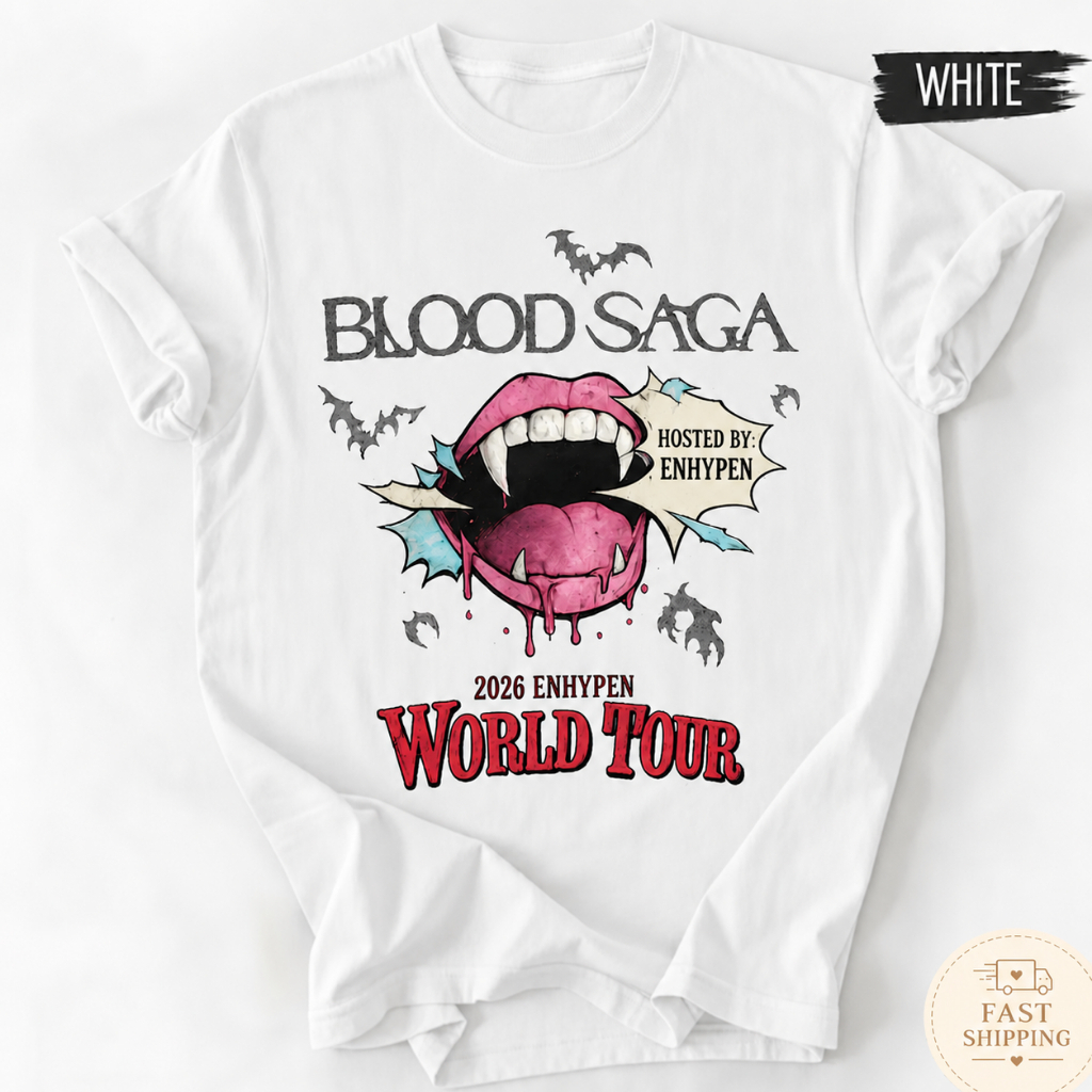 Camiseta Enhypen Blood Saga World Tour Show Básica Unissex