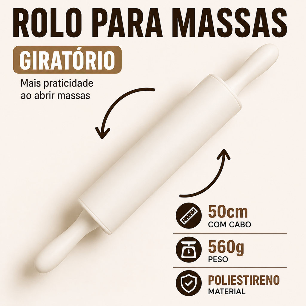 Rolo Para Massas Profissional Pesado Giratório 30cm Pizza