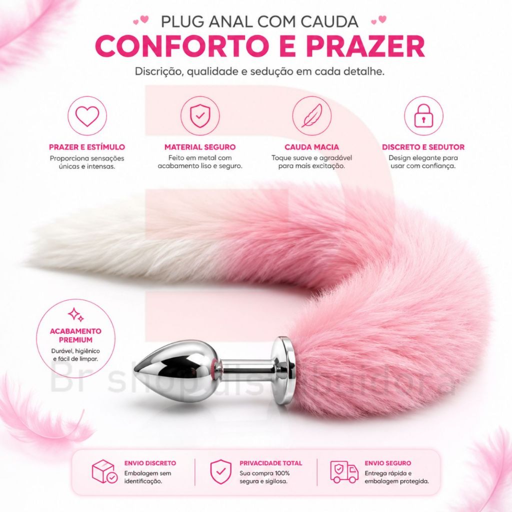 Plug Anal cauda com rabo Rosa e Branco sex shop